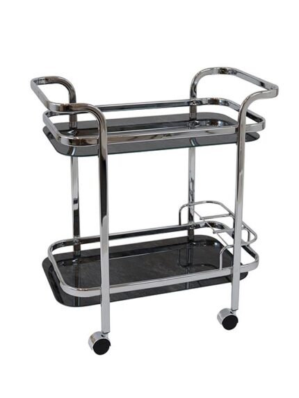 Benson Silver Chrome and Black Marble Bar Cart