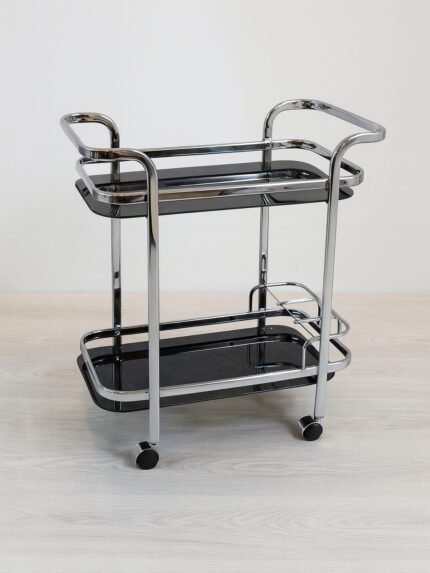 Benson Silver Chrome and Black Marble Bar Cart